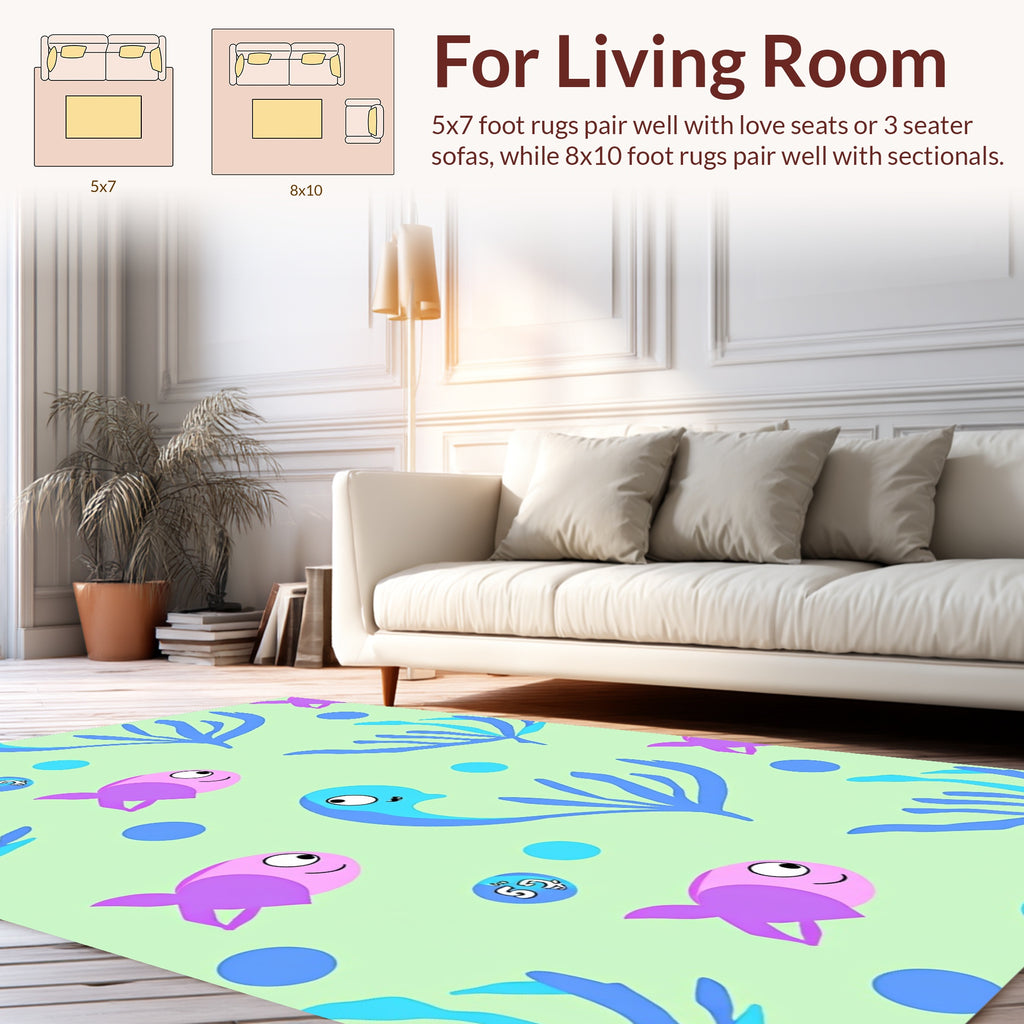 Whimsical Fish and Coral Pattern Rug