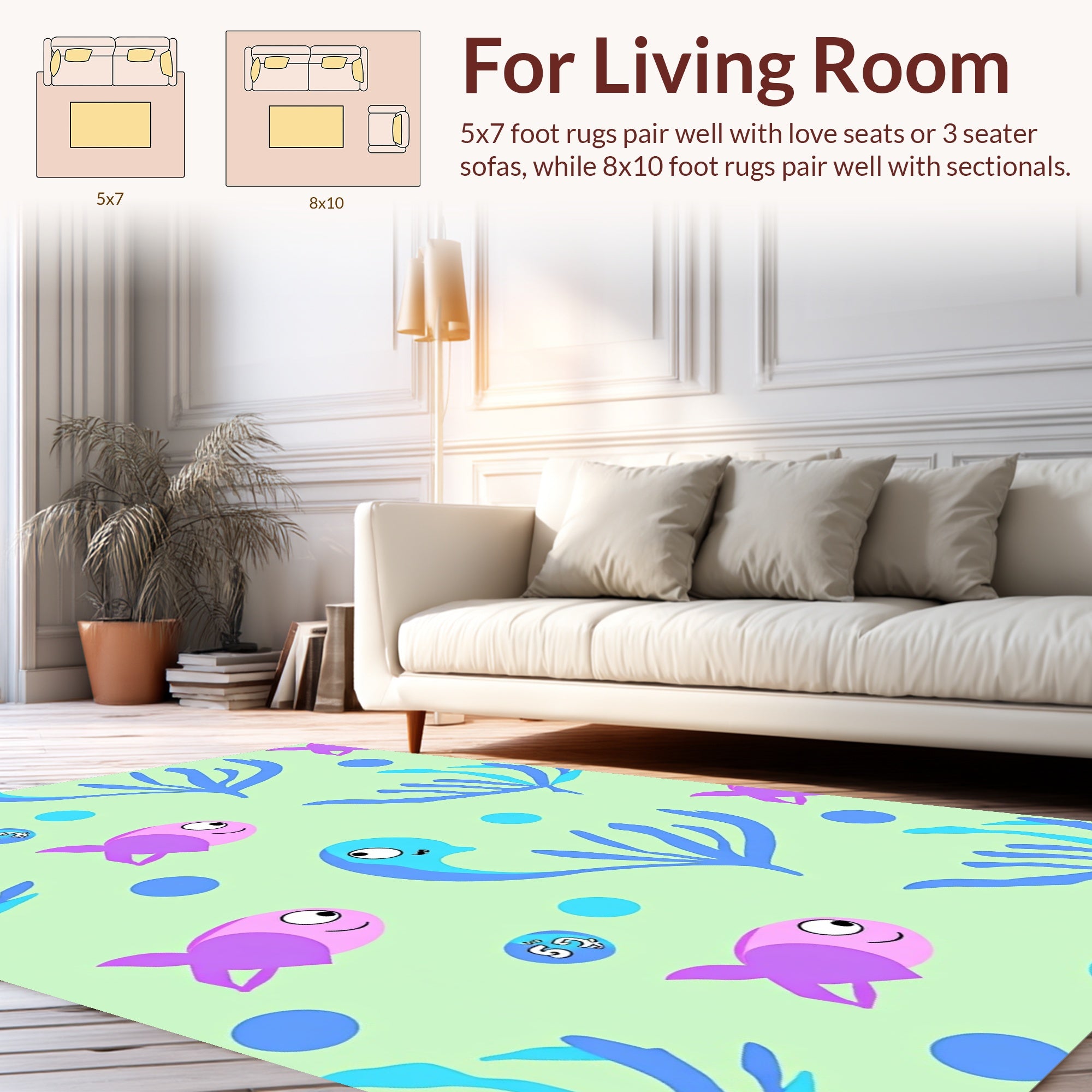 Whimsical Fish and Coral Pattern Rug