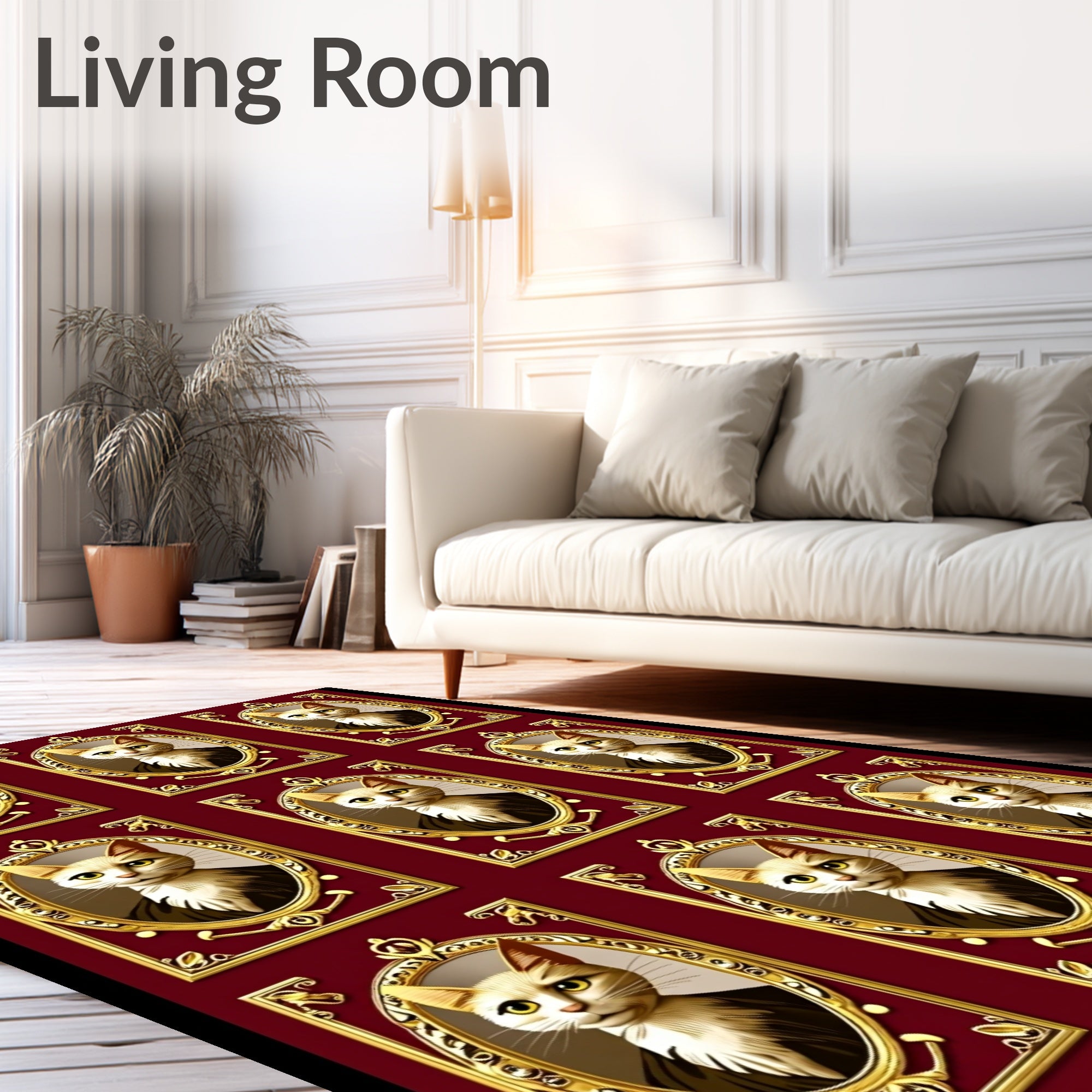 Ornate Royal Portrait Cats Design Rug