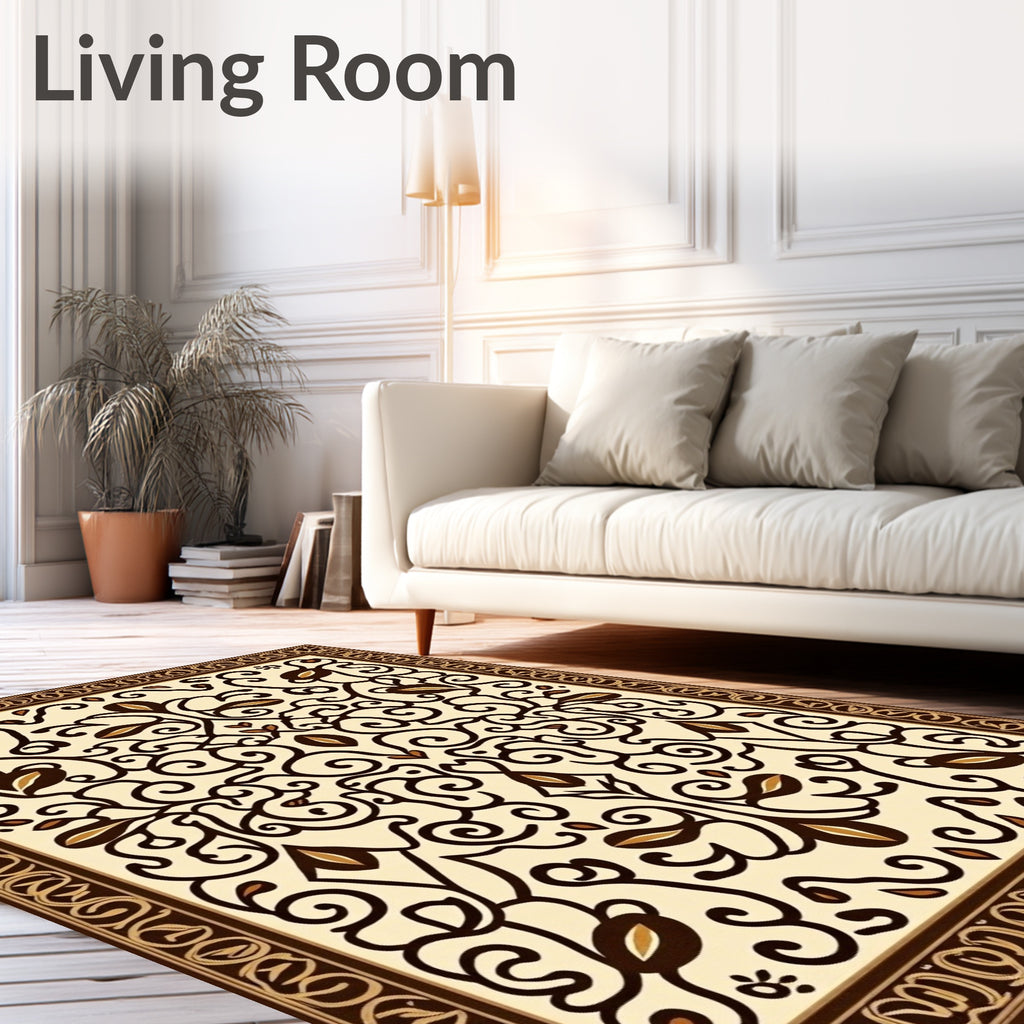 Intricate Floral Scrollwork Cream Rug