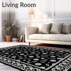 Floral Vine Border with Black Background Rug