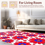 Bright Red Blue Daisy Floral Pattern Rug