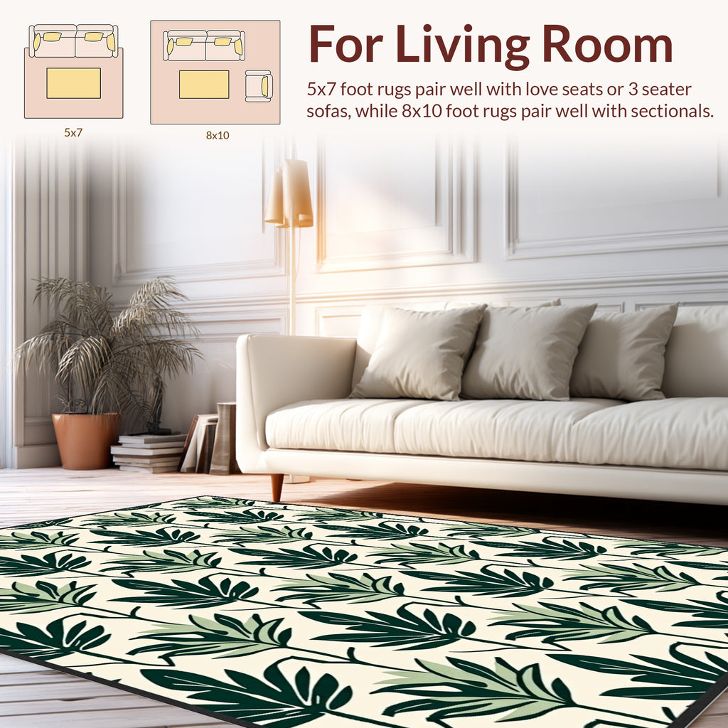 Dark Green Leafy Pattern Rug