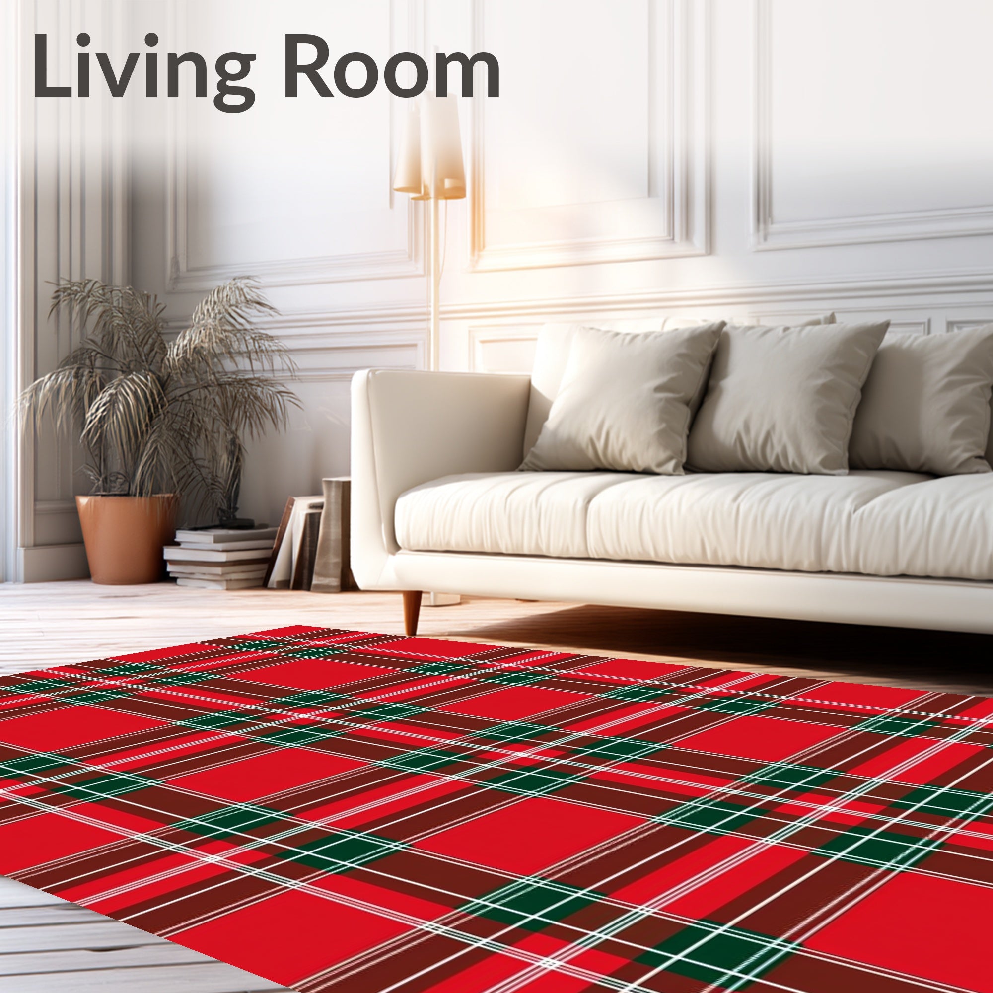 Classic Red Green Plaid Pattern Rug