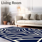 Navy and Cream Geometric Deco Design Rug