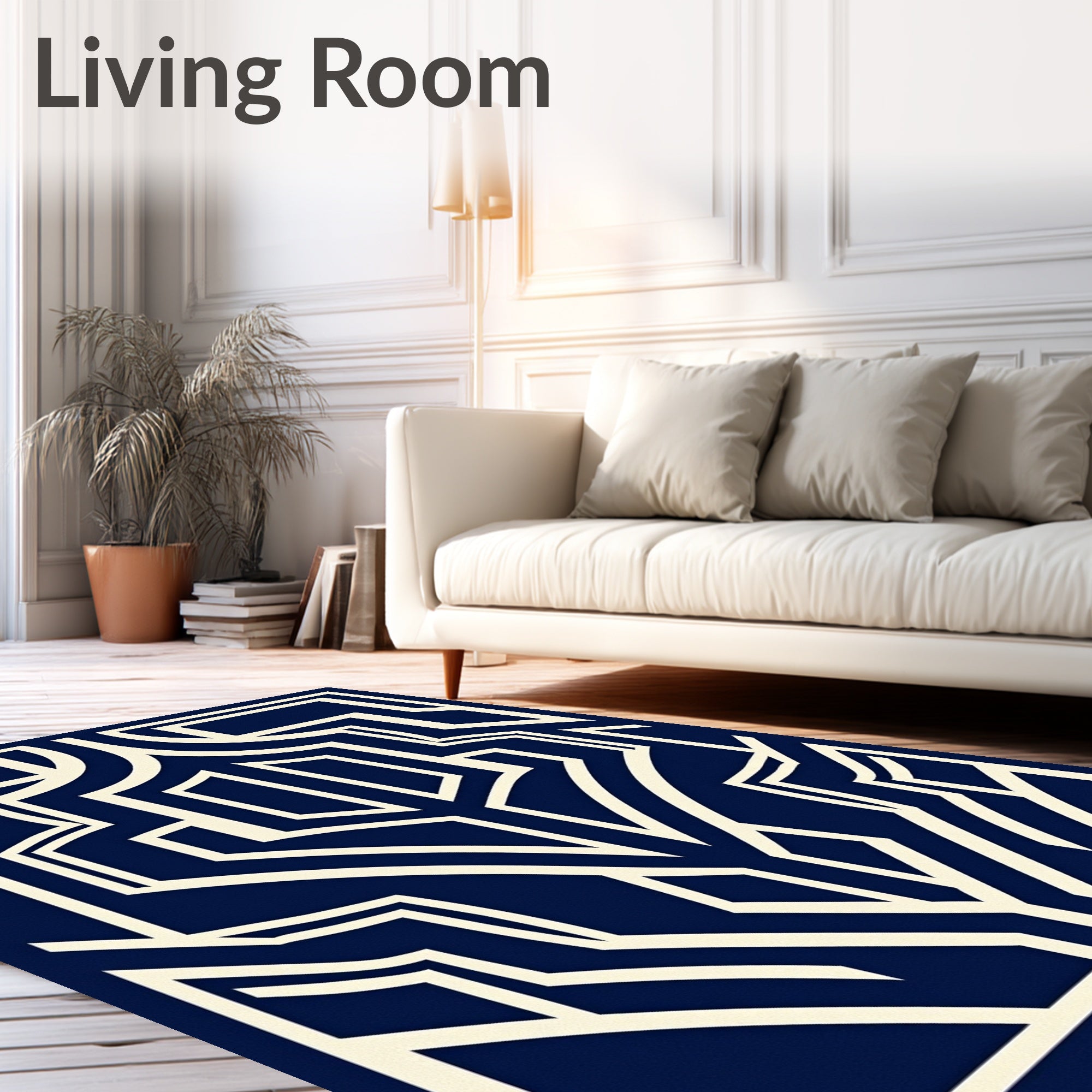 Navy and Cream Geometric Deco Design Rug