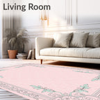 Pastel Pink Ornate Floral Frame Rug