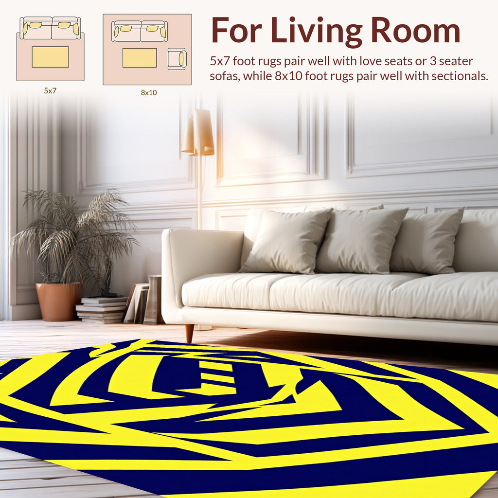 Bold Yellow Blue Geometric Pattern Rug