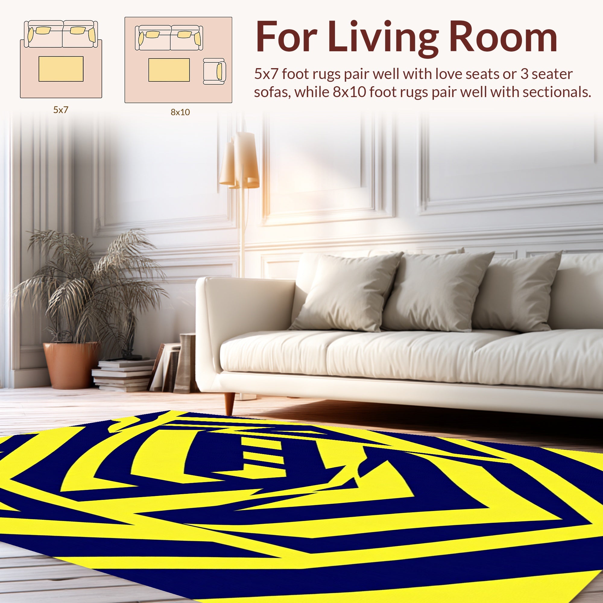 Bold Yellow Blue Geometric Pattern Rug