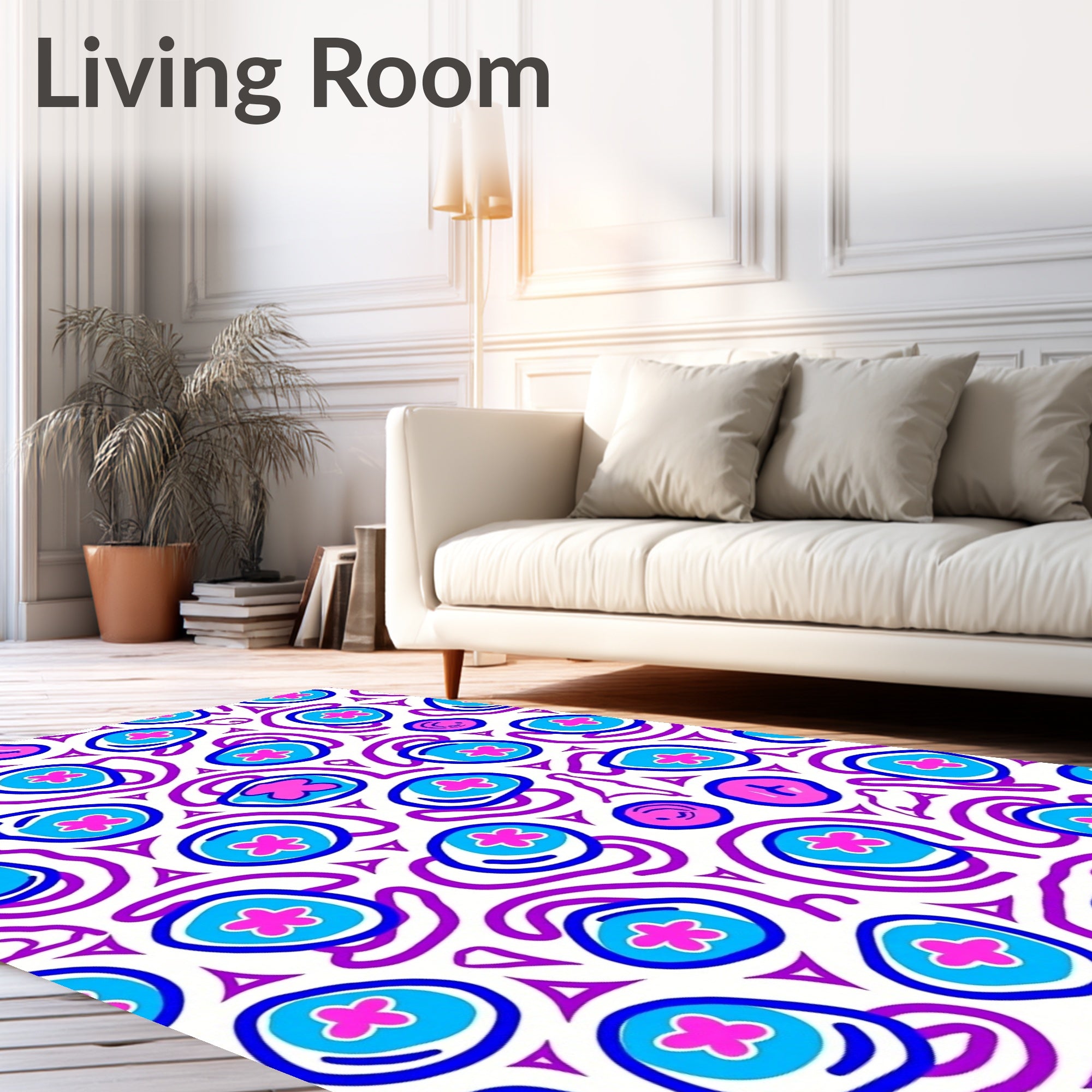 Abstract Floral Shapes With Swirls Pattern Rug