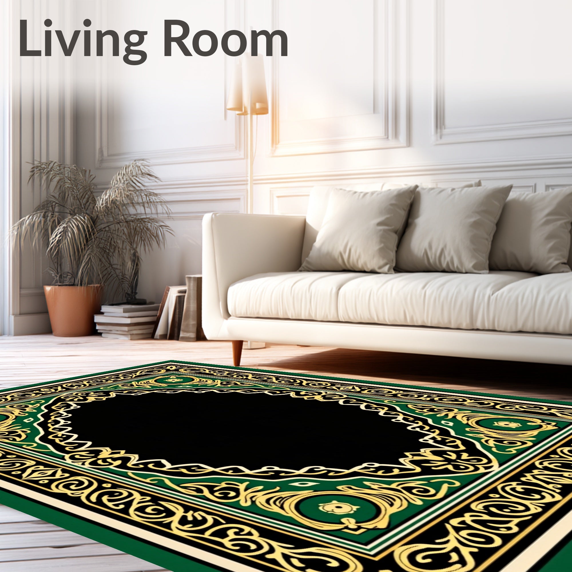 Emerald Gold Ornate Classic Frame Rug