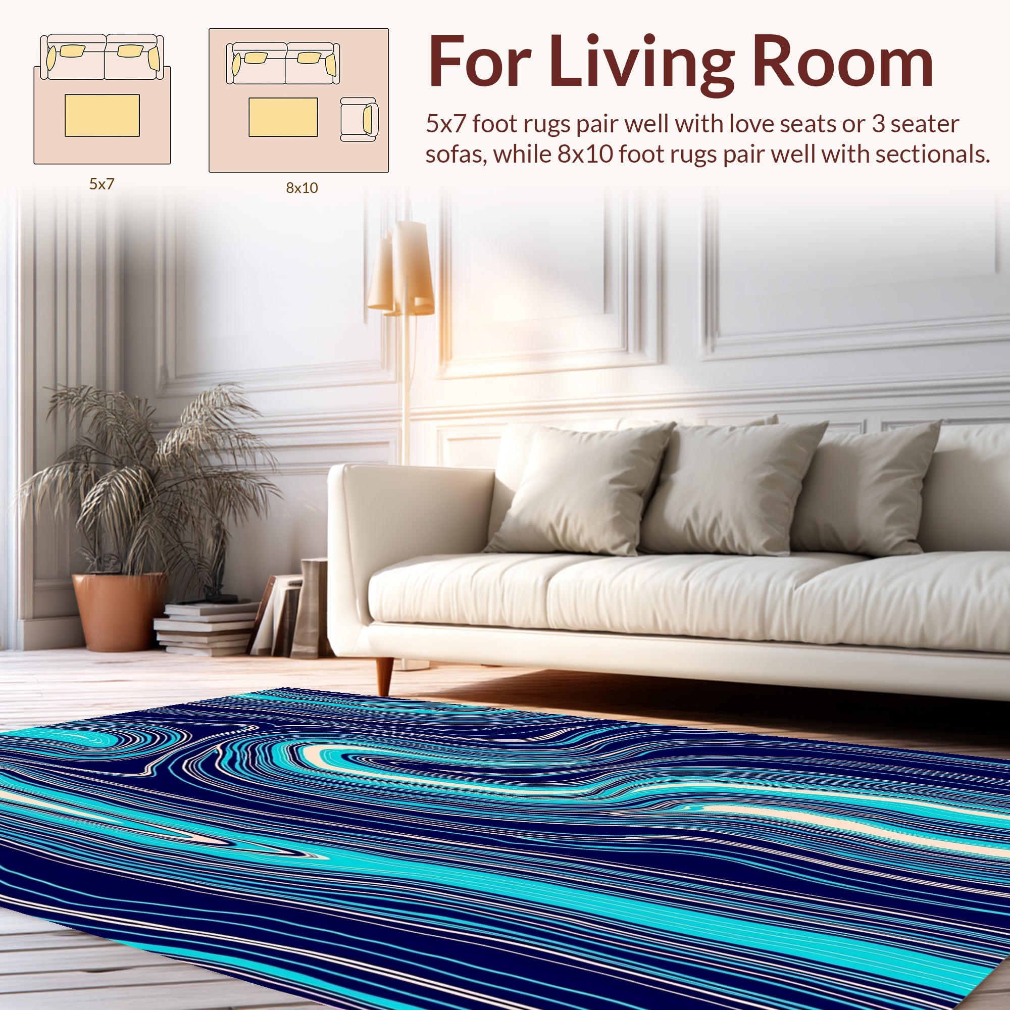 Abstract Swirl Blue Cream Rug