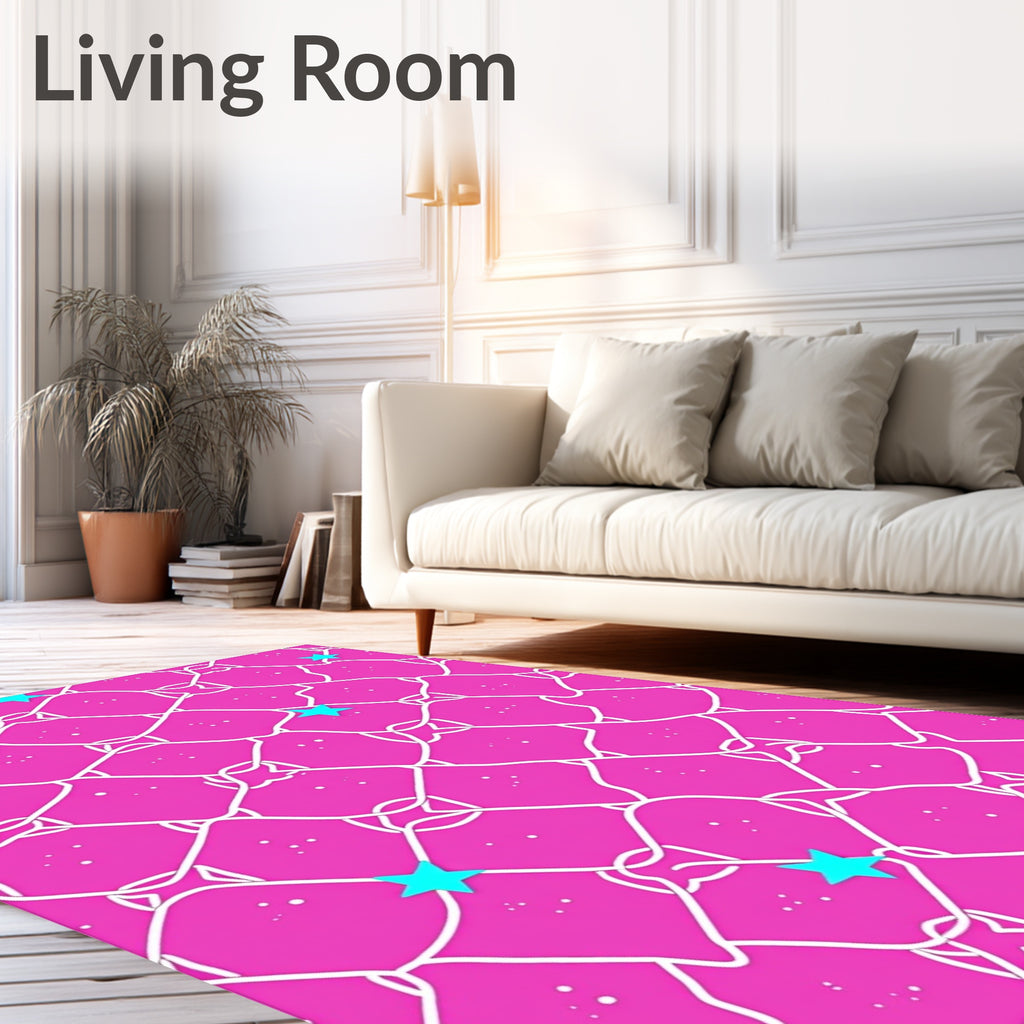 Pink Mesh With Aqua Stars Design Rug