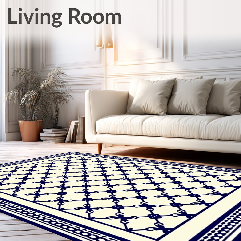 Royal Blue Lattice Pattern Frame Rug