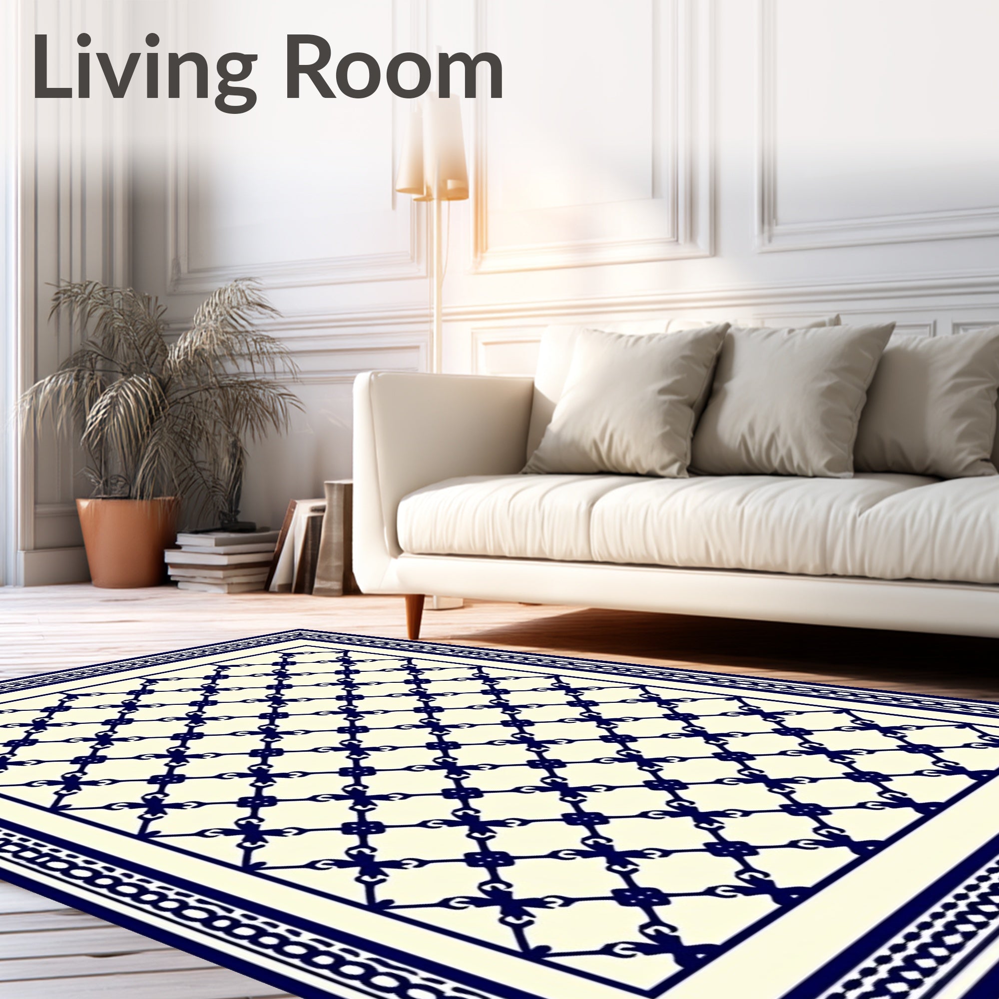 Royal Blue Lattice Pattern Frame Rug