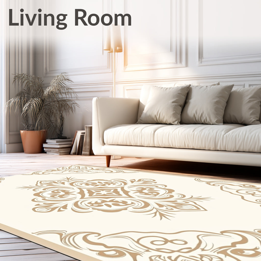 Elegant Beige Floral Mandala Rug