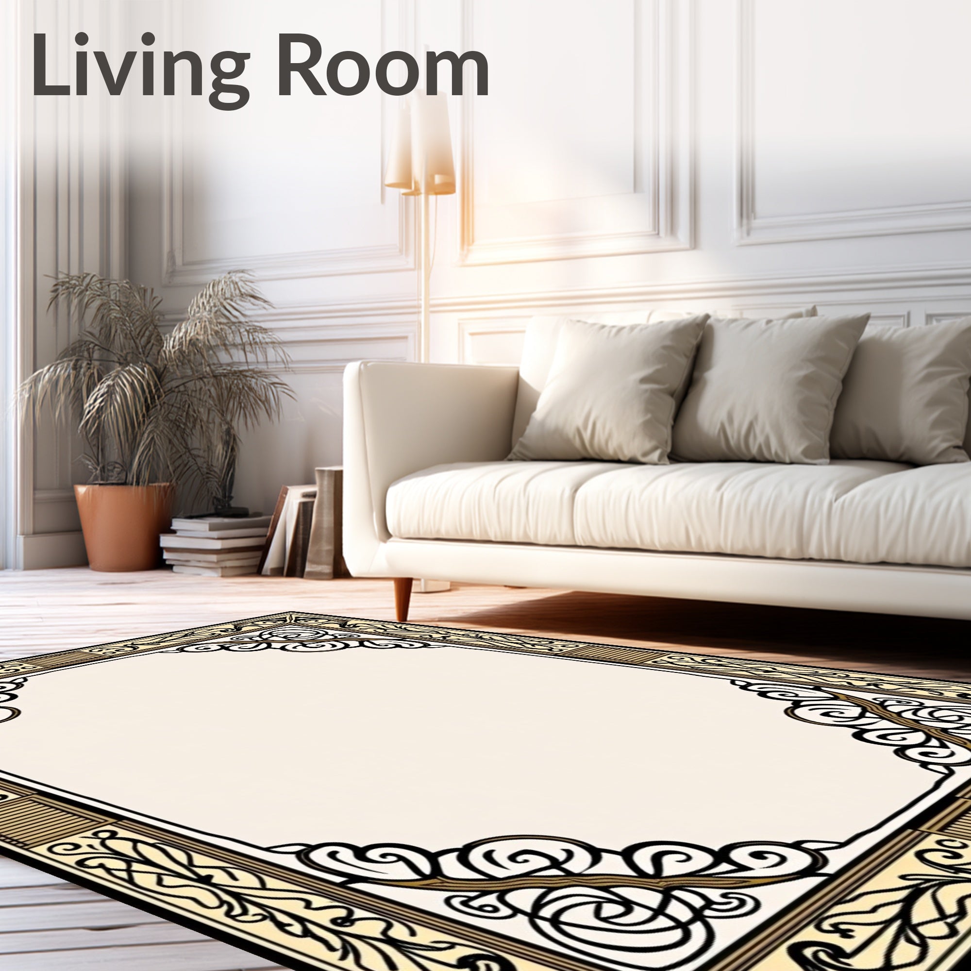 Elegant Black Gold Floral Pattern Rug