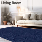 Swirling Navy White Abstract Pattern Rug