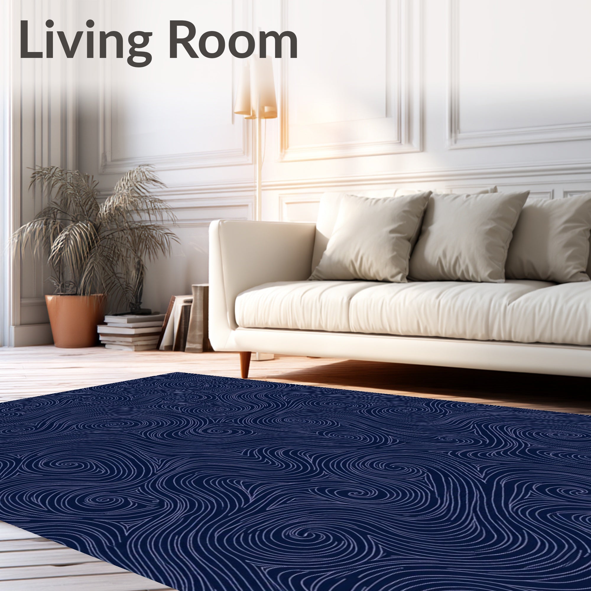 Swirling Navy White Abstract Pattern Rug