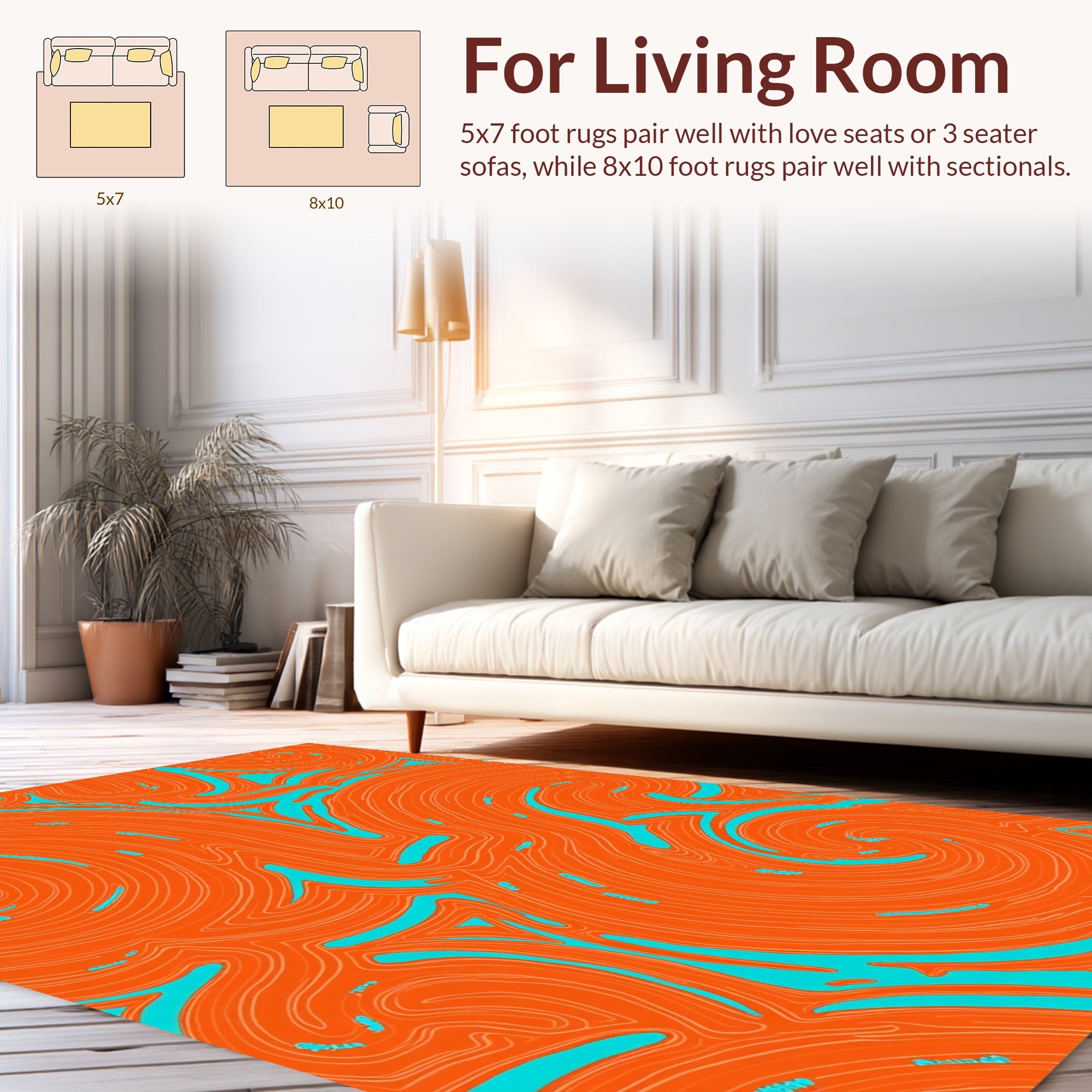 Orange Aqua Swirl Pattern Rug