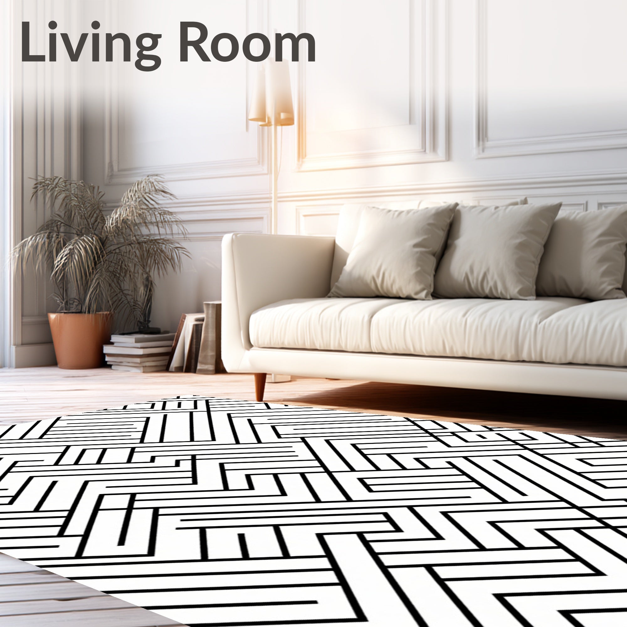 Modern Black White Geometric Lines Rug