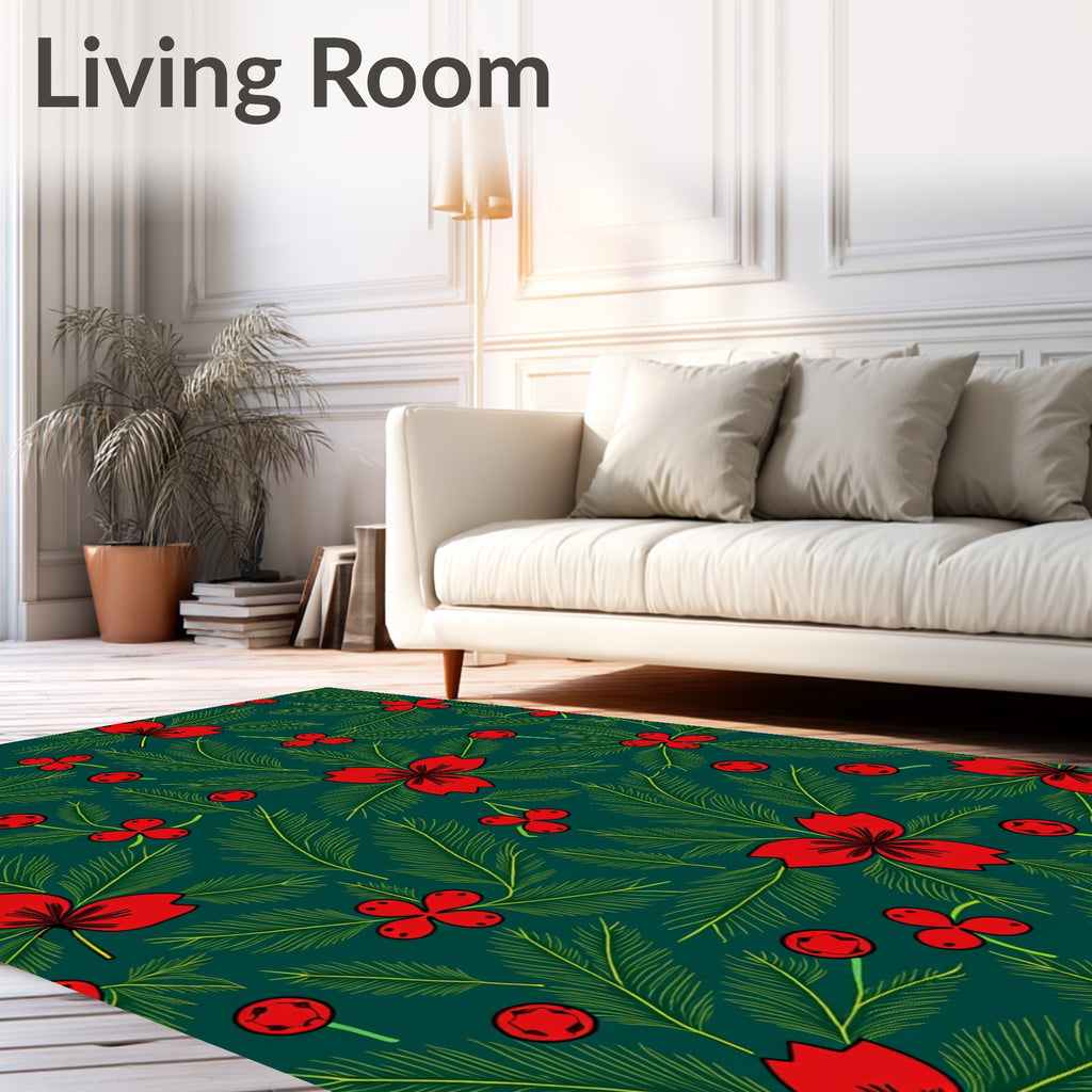 Emerald Green Red Berry Blossom Rug