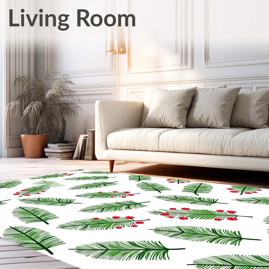 Green Pine Needles with Red Berries Rug