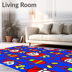 Christmas Santa Claus Blue Red Yellow Tiling Rug