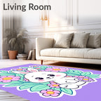 Cute Bunny Among Flowers Rug