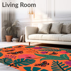 Tropical Butterflies and Leaves Pattern Rug