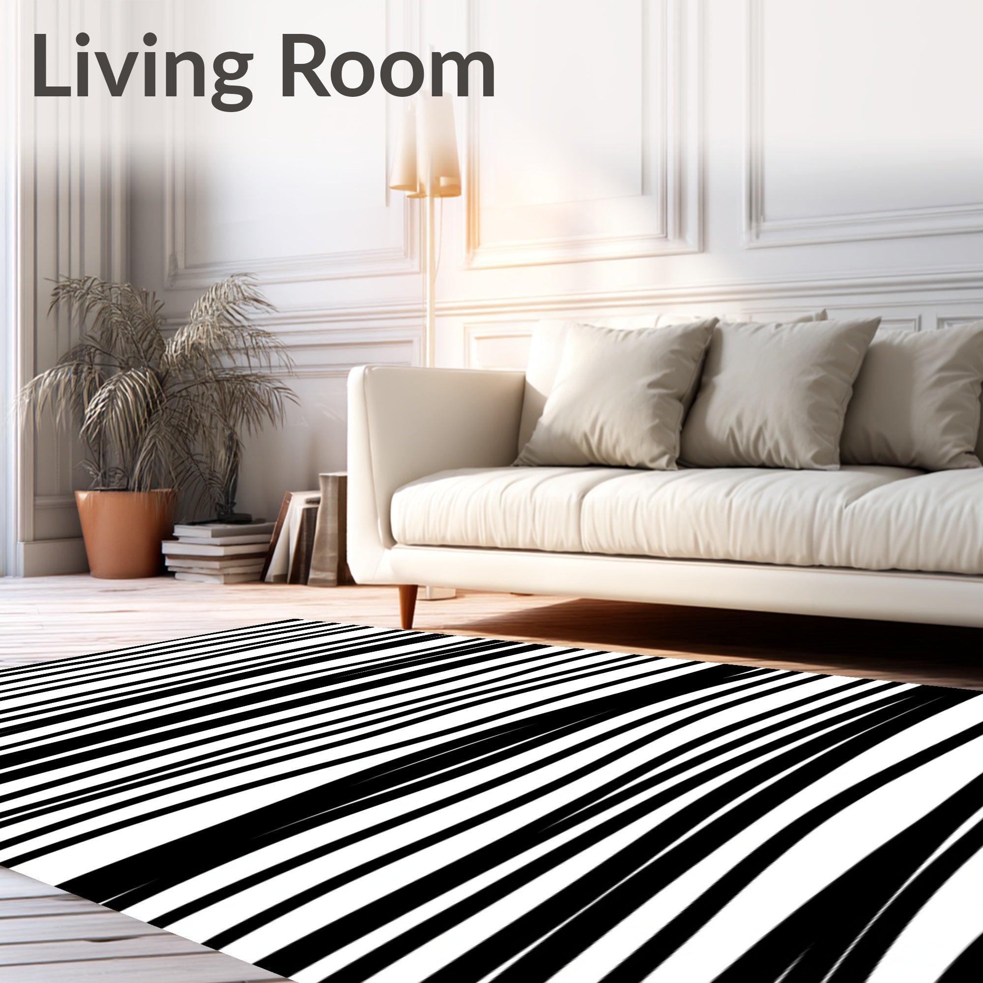 Bold Black White Striped Abstraction Rug