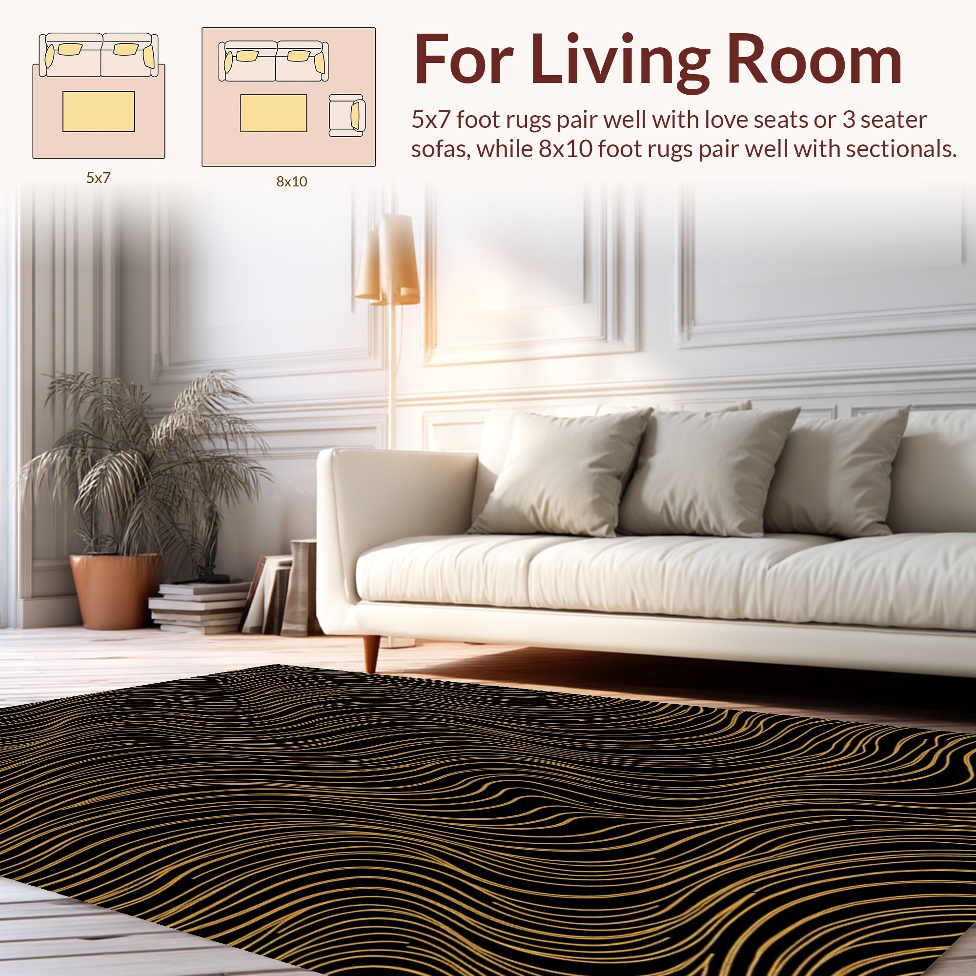 Abstract Golden Wavy Lines Rug