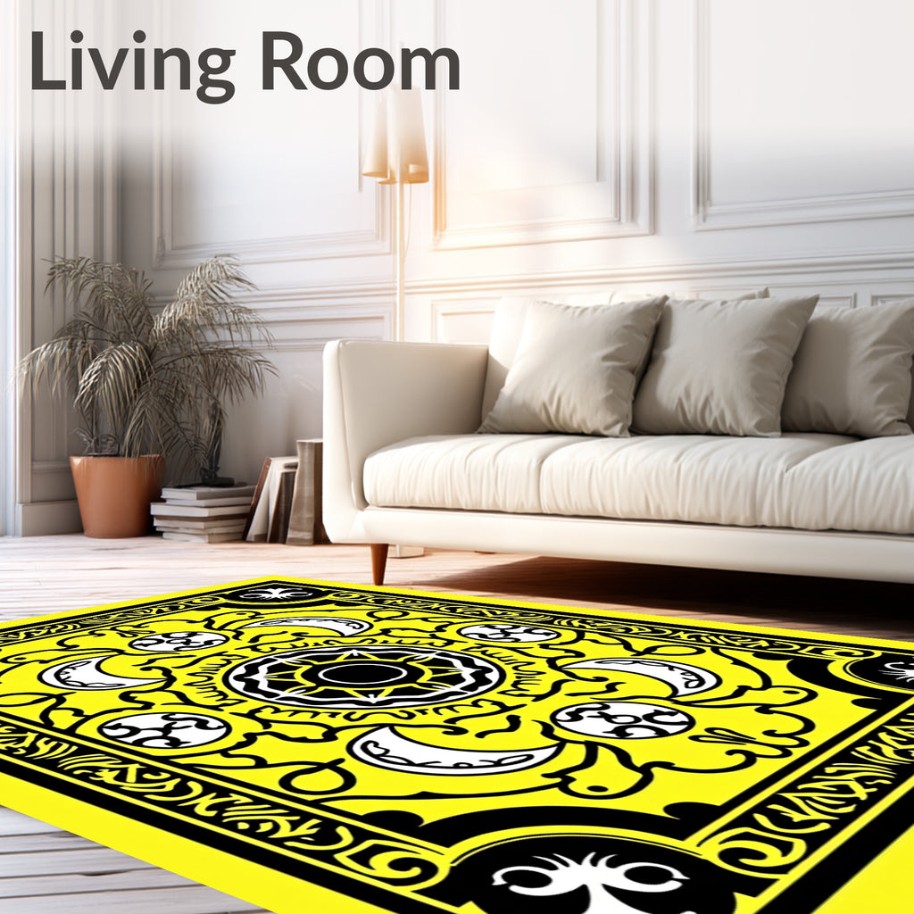 Bold Yellow And Black Celestial Pattern Rug