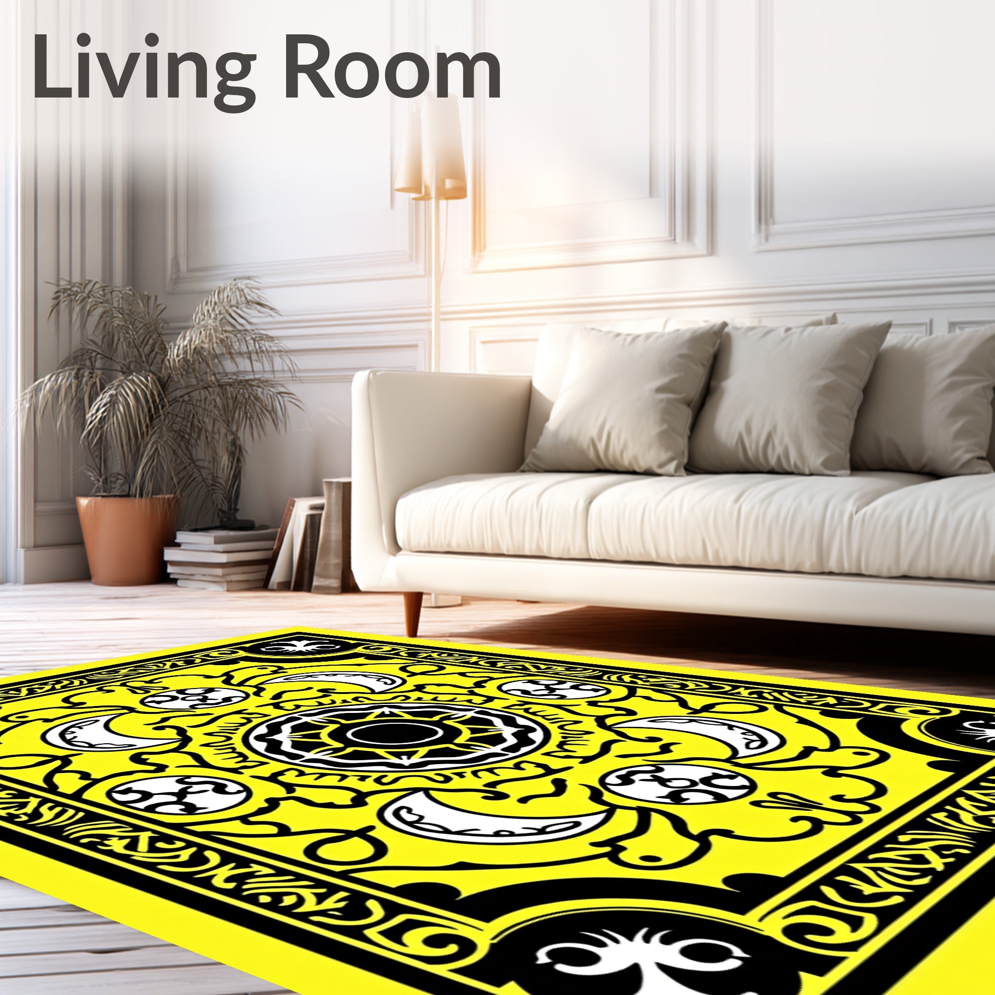 Bold Yellow And Black Celestial Pattern Rug