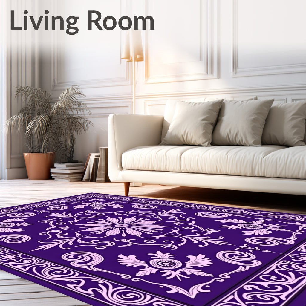 Classic Floral Scrollwork Indigo Pattern Rug
