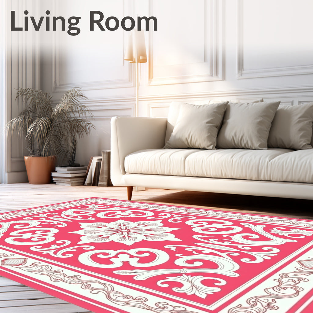 Ornate Floral Symmetry Red and White Rug