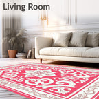 Ornate Floral Symmetry Red and White Rug