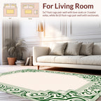 Ornate Scrollwork Green Border Design Rug