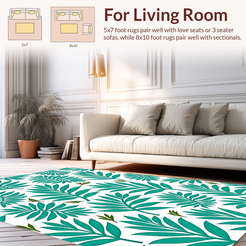 Tropical Green Leaf Pattern Rug