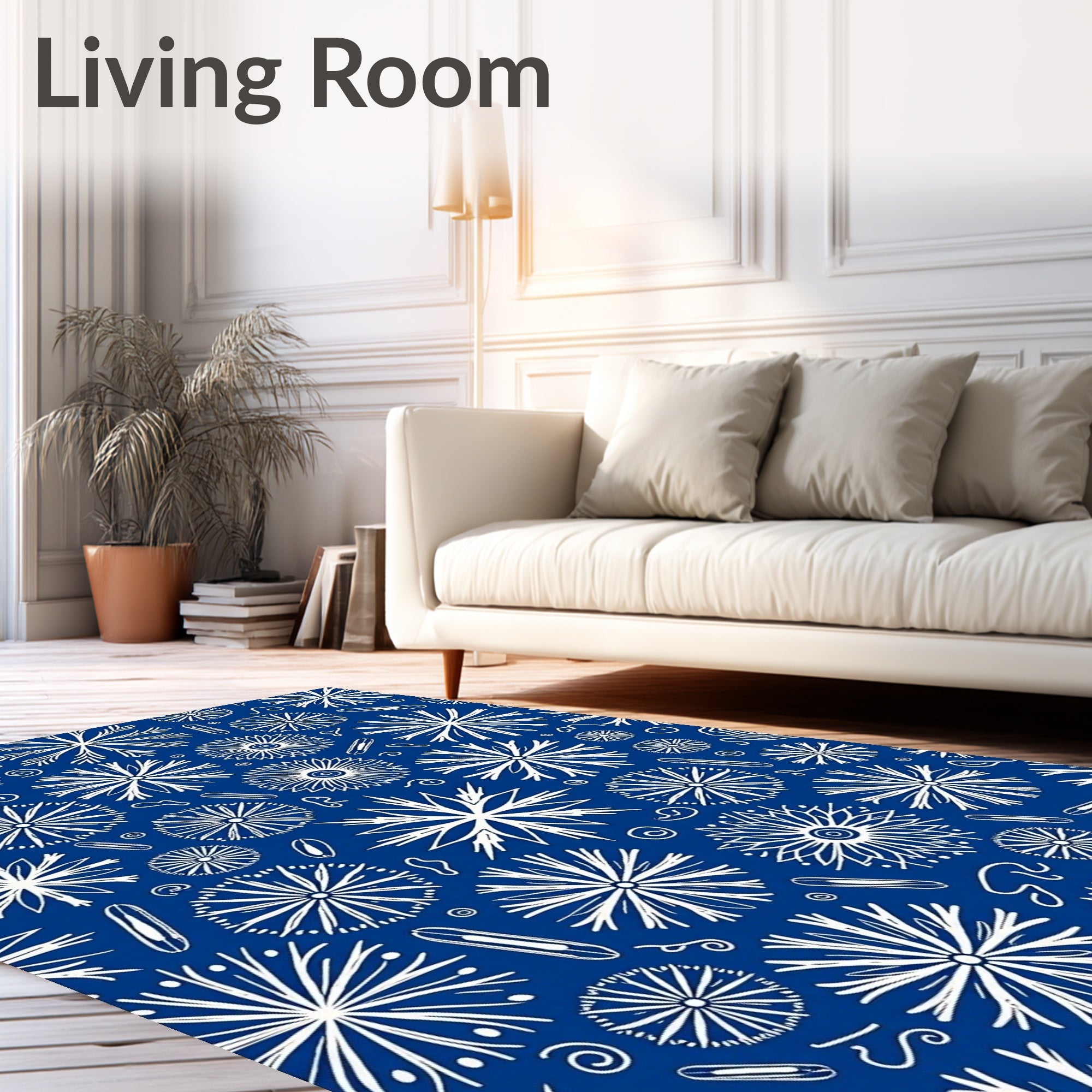 White Starburst Pattern With Swirls Rug