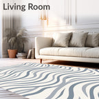 Cool Blue Wavy Striped Abstract Rug