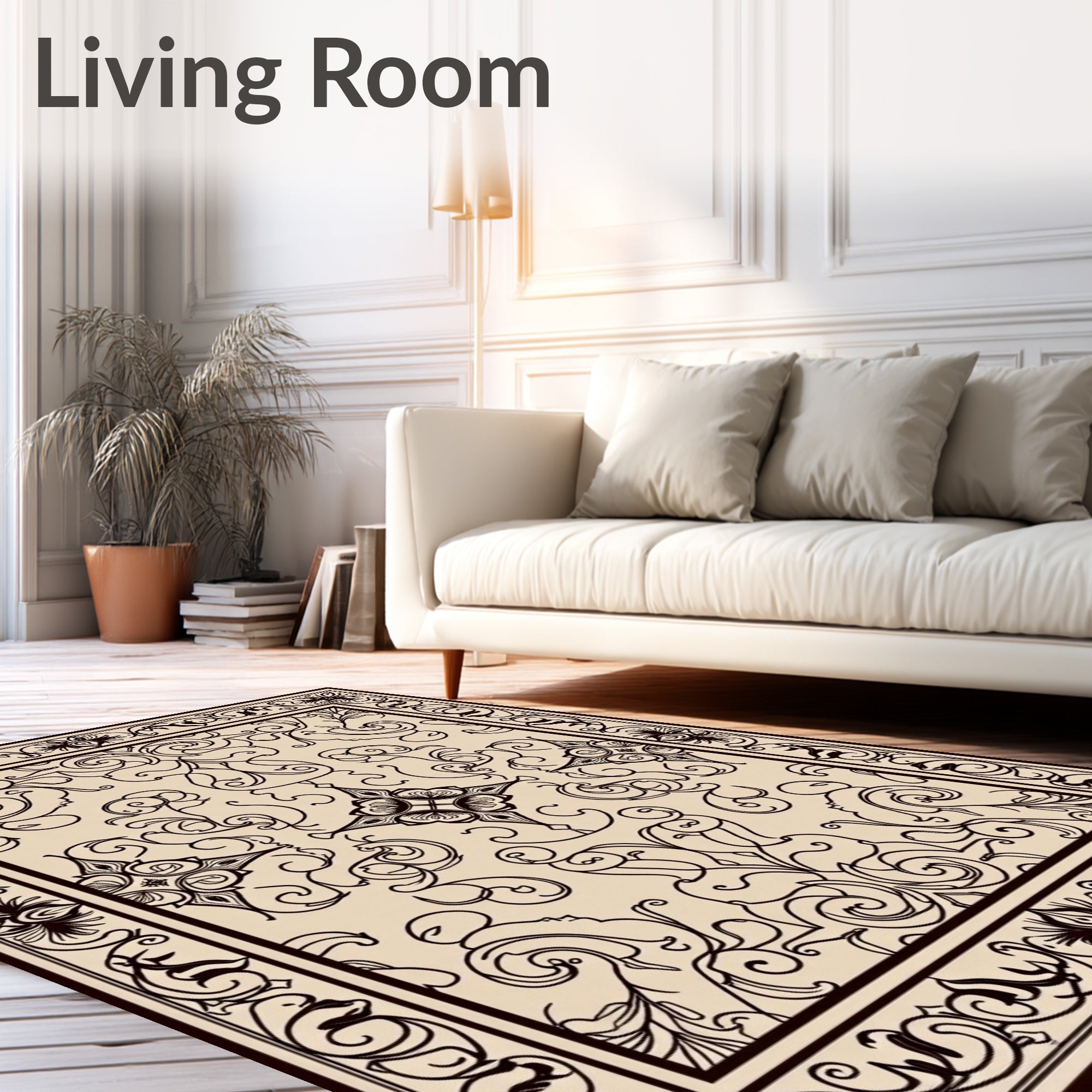 Ornate Scroll and Floral Pattern Rug