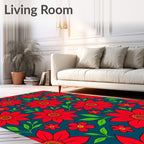 Bold Red Floral Pattern Rug
