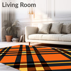 Bold Orange Gray Plaid Pattern Rug