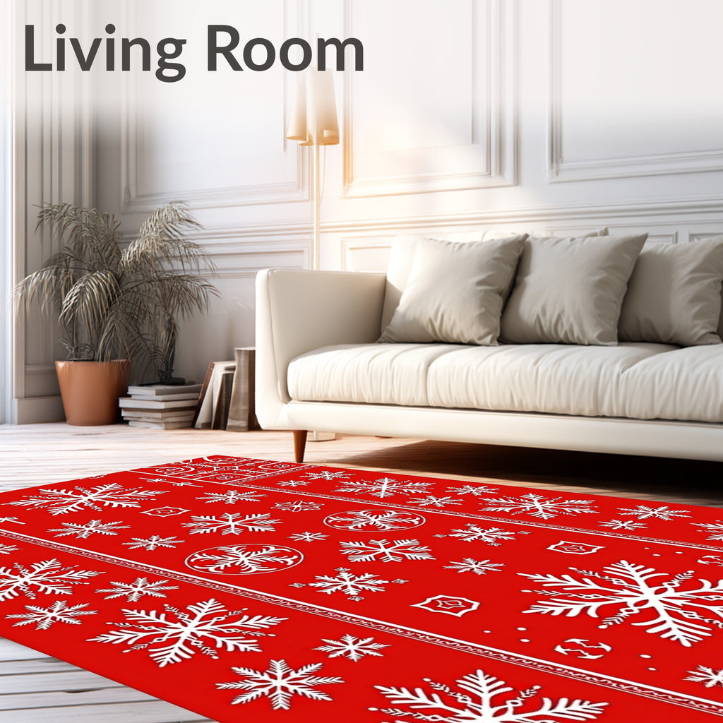 Red White Snowflake Pattern Rug