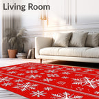 Red White Snowflake Pattern Rug