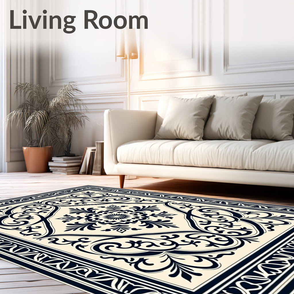 Classic Floral Swirls Border Design Rug