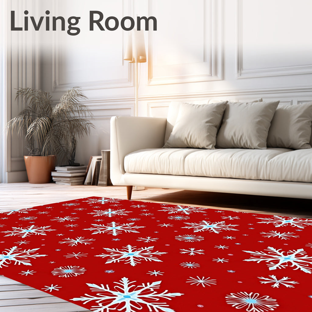 Winter Snowflake Pattern Red Rug