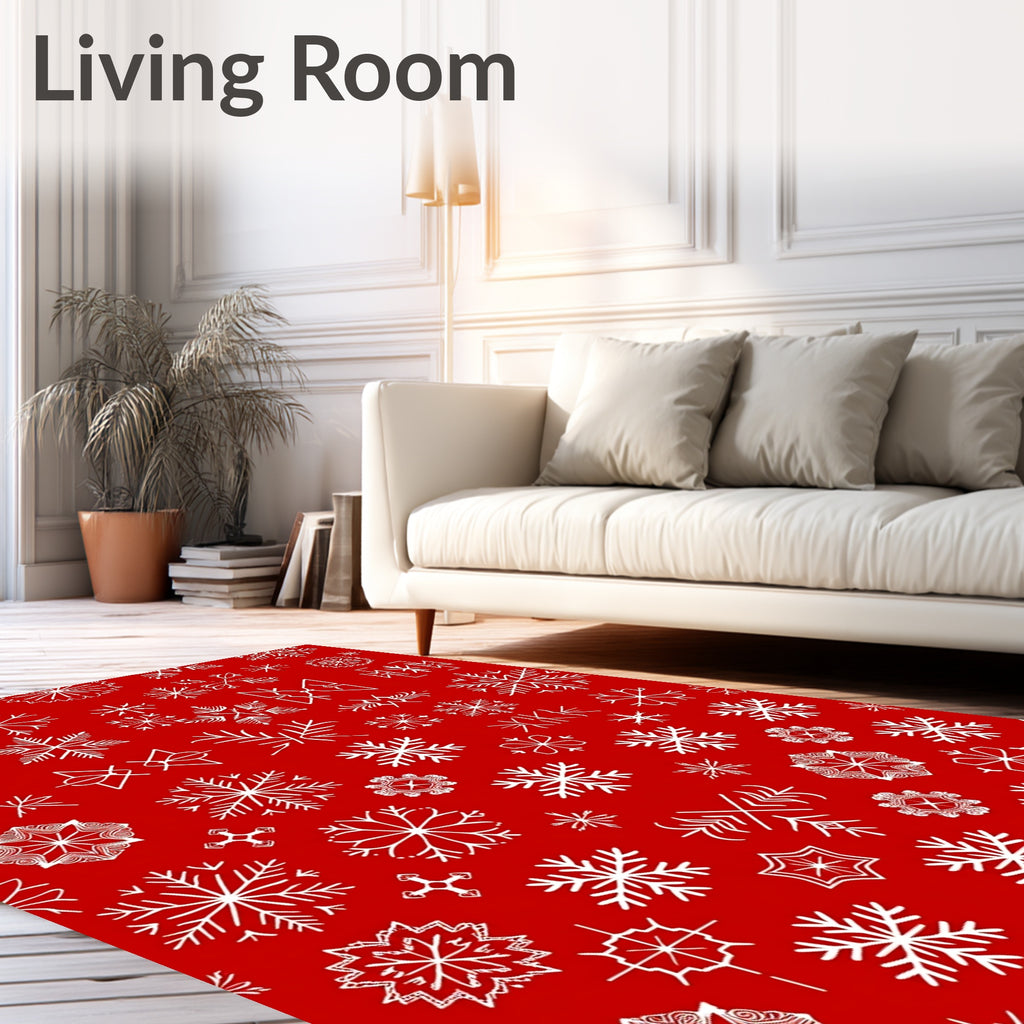 White Snowflakes On Red Background Pattern Rug
