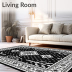 Black White Floral Medallion Rug